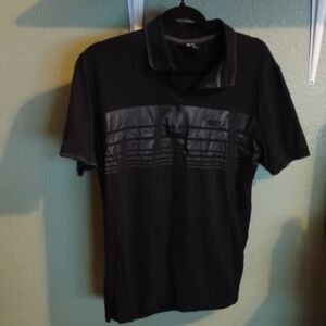 DKNY Black Polo Shirt with Textured Stripes